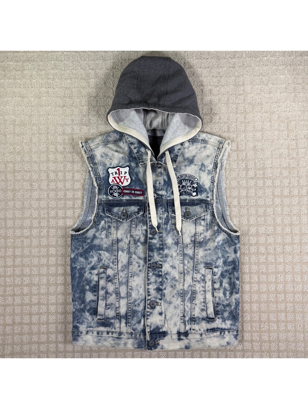 Ecko Unltd Acid Wash Hooded Denim Vest M
